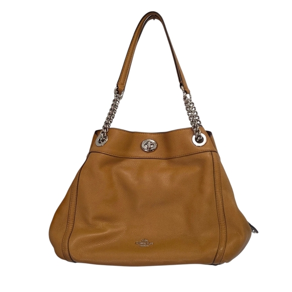 Coach Handbags - Coach 2017 Turnlock Edie Beige Camel Leather Shoulder Bag Chain 36855